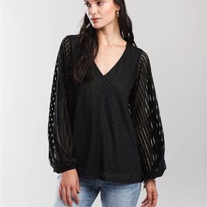 BLACK SEMI-SHEER STRIPED TOP